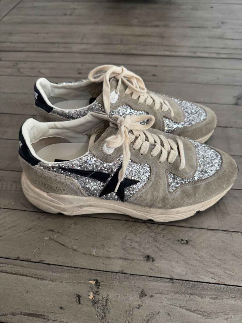 Golden Goose Running Sole Sneaker in Silver Glitter and Dove Gray Suede 39 - Picture 8 of 11